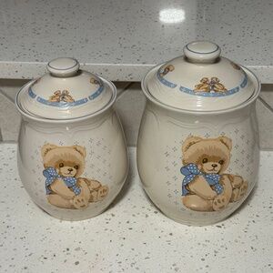 Tienshan Vintage Stoneware “Theodore Bear”  Canister Set